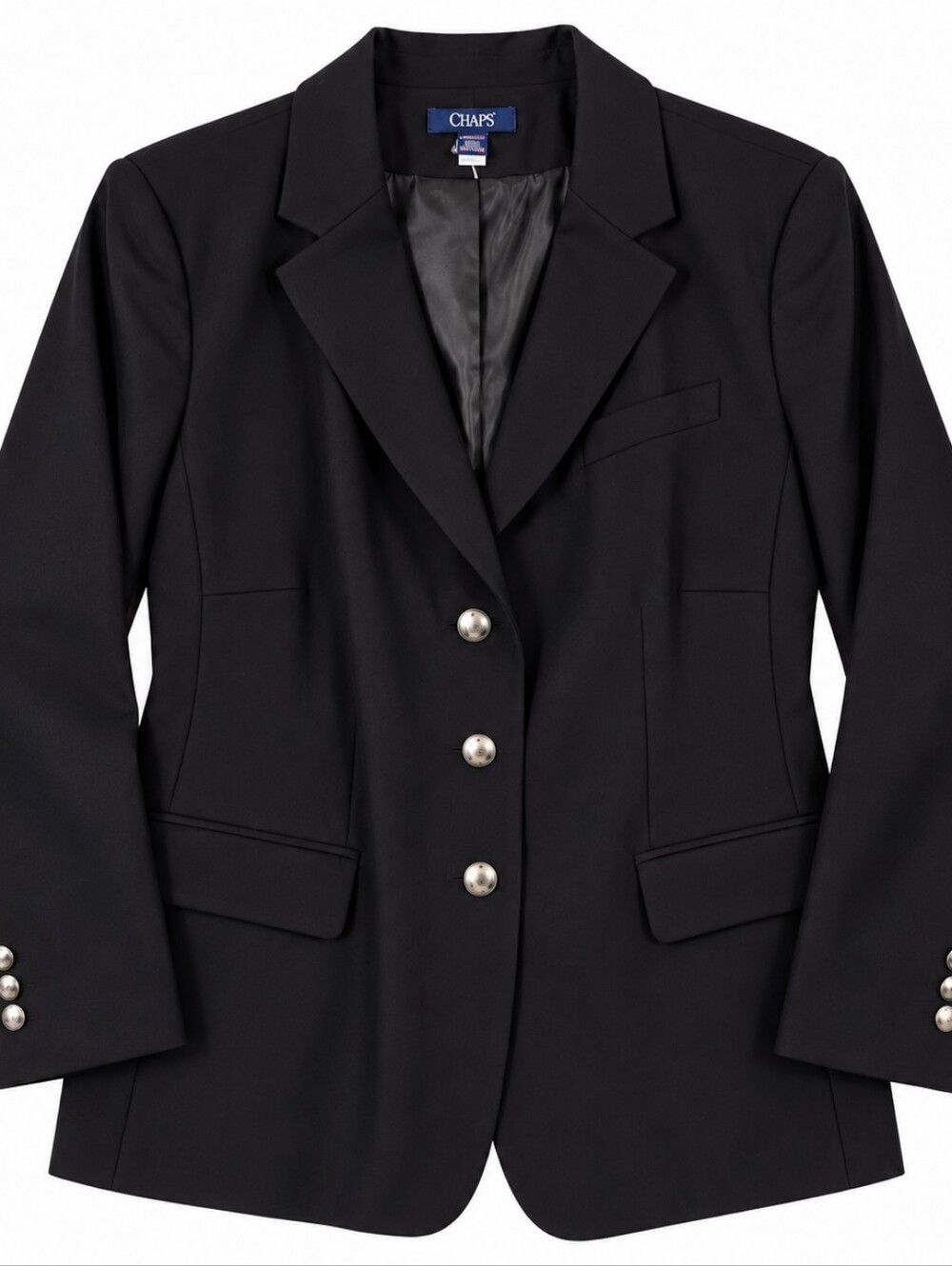 NWT Chaps Black 3 Button Business Lined Long Sleeve Blazer. Ladies 24W